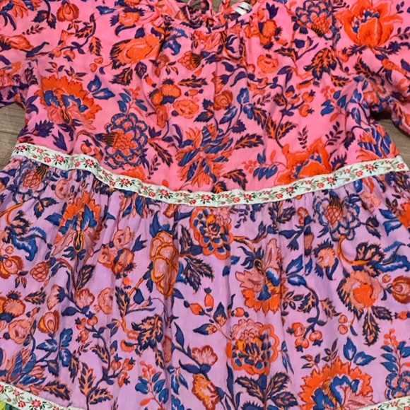 By Anthropologie Pink and Green Floral Tiered Mabel Dress Size Medium - Picture 9 of 12